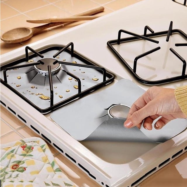 Gas Stove Protector?6 pcs/set Reusable Fiberglass Gas Stove Protector Protective Mat Pad Kitchen Tool(Silver)