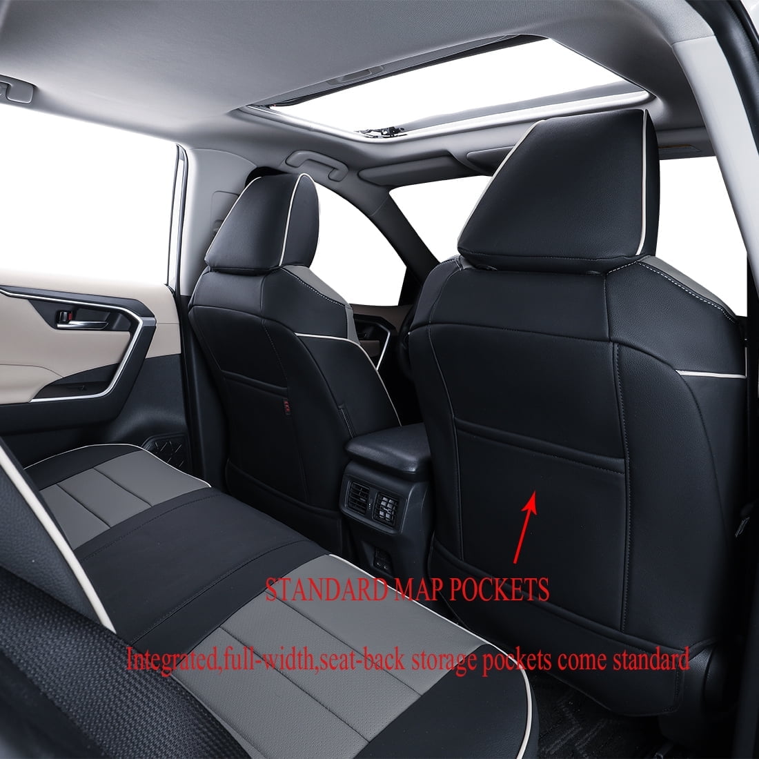 EKR Custom-Fit RAV4 Car Seat Covers for Toyota RAV4 XLE,Platinum,Limited 2013-2018 (NOT for Hybrid) Full Set,Leather (Black with Gray)