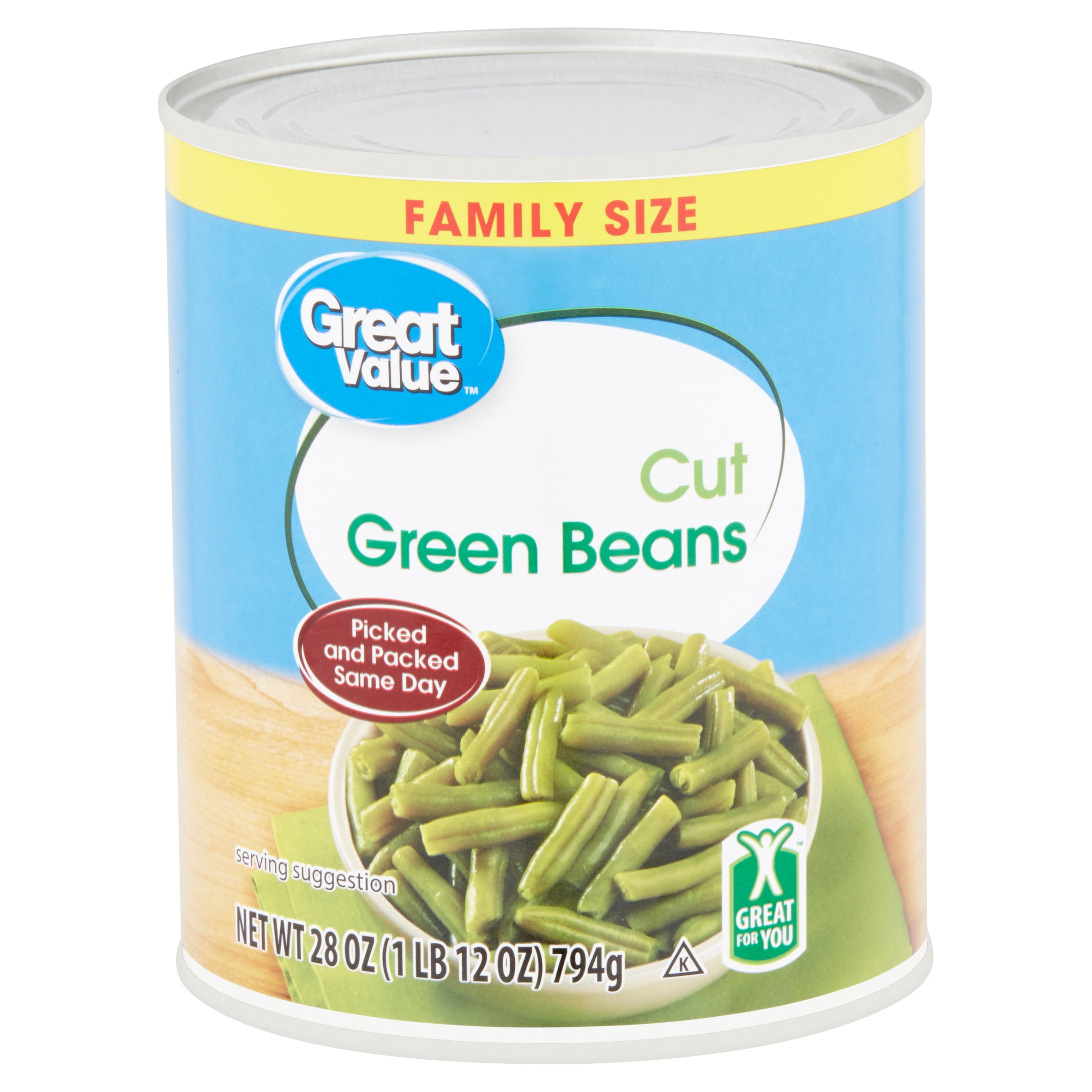 Great Value Cut Green Beans, 28 oz, Can