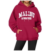 Women's Letter Printed Round Neck Pullover Street Long Sleeve Pullover Hoodie Long Length Sweater Women Casual Tie Extra Sweaters Big Hoodies for Women No Sweat Shirts under Shirts Red S