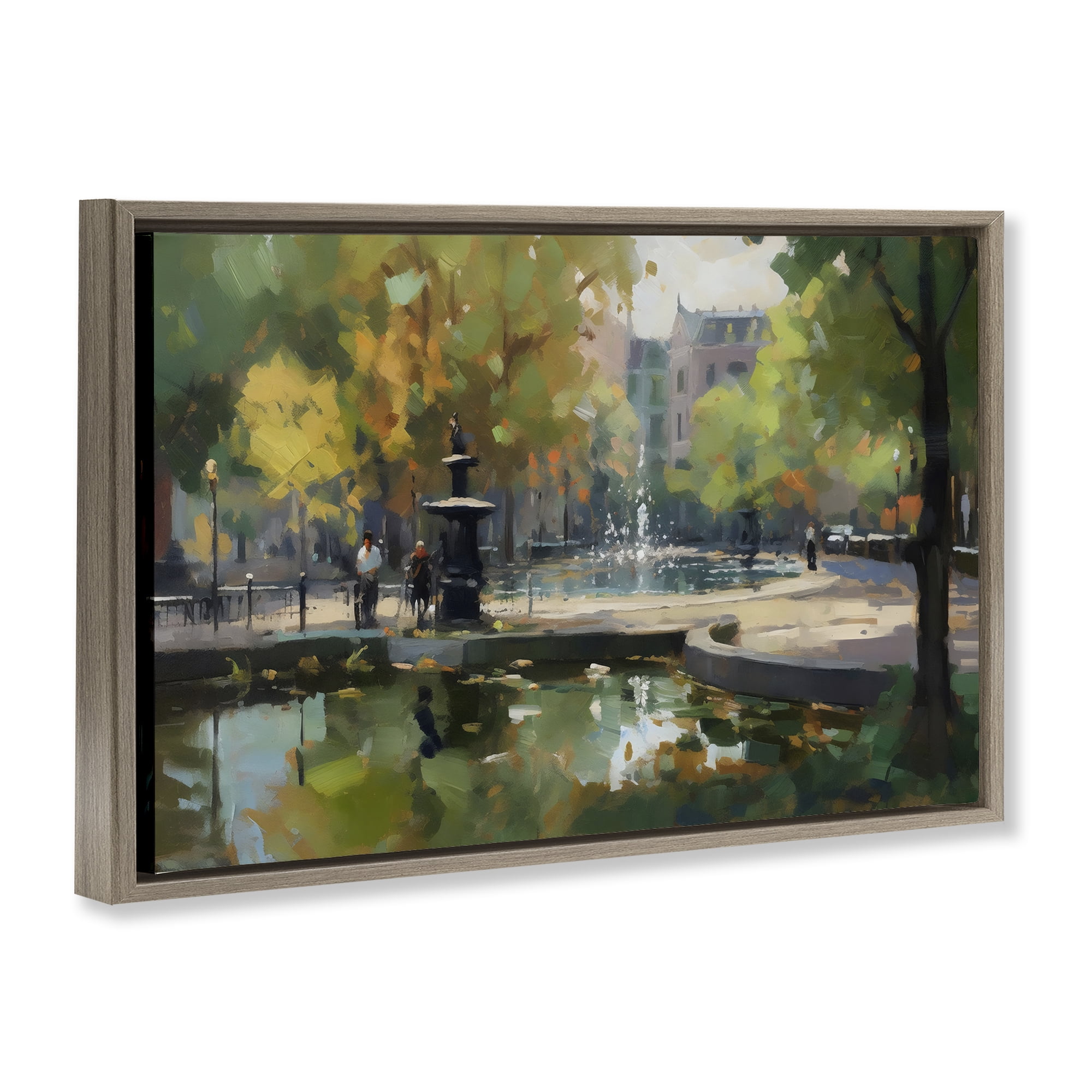 Stupell Industries Autumn Reflections at Park Fountain Brown Framed Floater Canvas Wall Art, design by Creative Studio