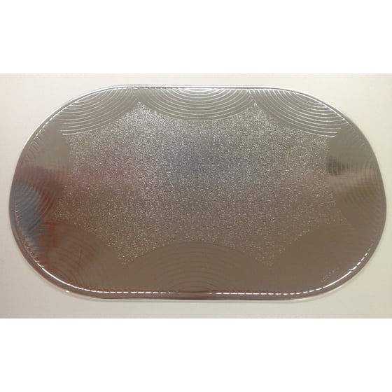 SET OF 6 MYLAR SILVER PLACEMATS, METALLIC LOOK, OVAL SHAPE