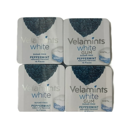 4-Pack Velamints White Gum – Sugar-Free Peppermint, Naturally Flavored, 16 Pieces Per Box