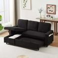 thumbnail image 5 of Reversible Sleeper Sectional Sofa Bed, Convertible Corduroy L-Shaped Pull Out Couch Bed with Storage Chaise/Cup Holder for Living Room, Apartment, Small Space, Black, 5 of 9
