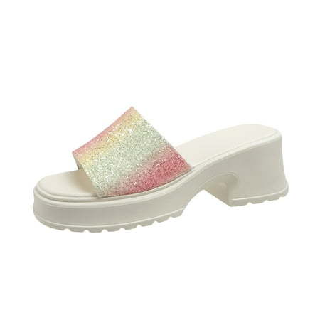 

Up to 30% off Kukoosong Wedge Sandals for Women Muffin Thick Sole Sandals Fashionable High Heels Slippers Rainbow Color Flip Flops Gold 38