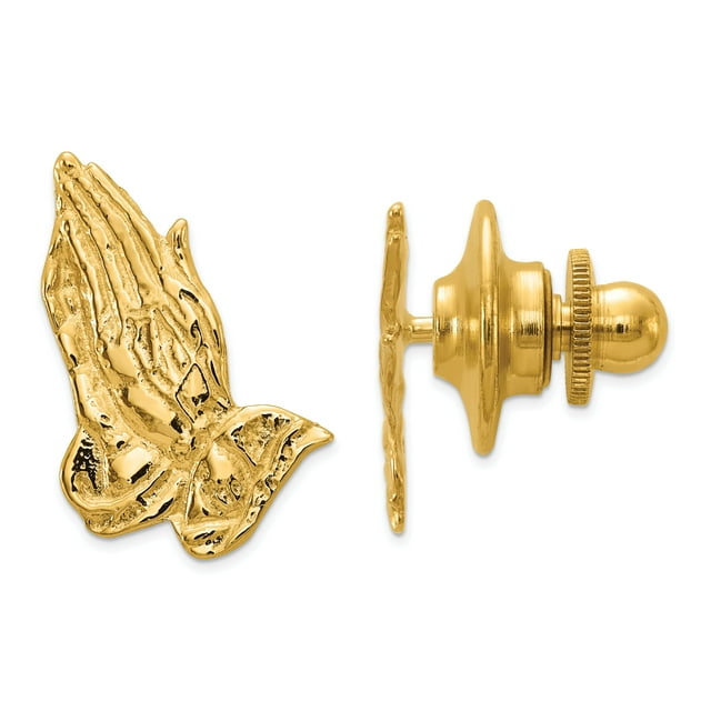 14k Yellow Gold Jesus Praying Hands Lord Serenity Prayer Tie Tac Lapel Pin Bar