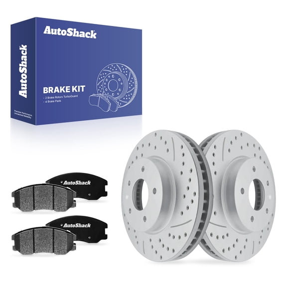 AutoShack Front Vented Drilled & Slotted Coated Brake Rotors Silver Matte Finish   Ceramic Pads 6-PC Brake Kit Replacement for 2007-2009 Chevrolet Equinox TurboGuard 11.65" (296 mm)