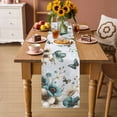 thumbnail image 2 of Teal Tulip Butterfly Table Runner 60 Inches, Beige Turquoise Floral Blue Coastal Bed Runner Dresser Scarves Tabletop for Indoor Outdoor Parties/Ceremony/Banquet, 13" x 60", 2 of 8