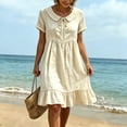 thumbnail image 6 of Horkkom T Shirt Dress Women Summer Solid Color Short Sleeve Dress Vacation Loose Mini Dresses, S-3XL, 6 of 8