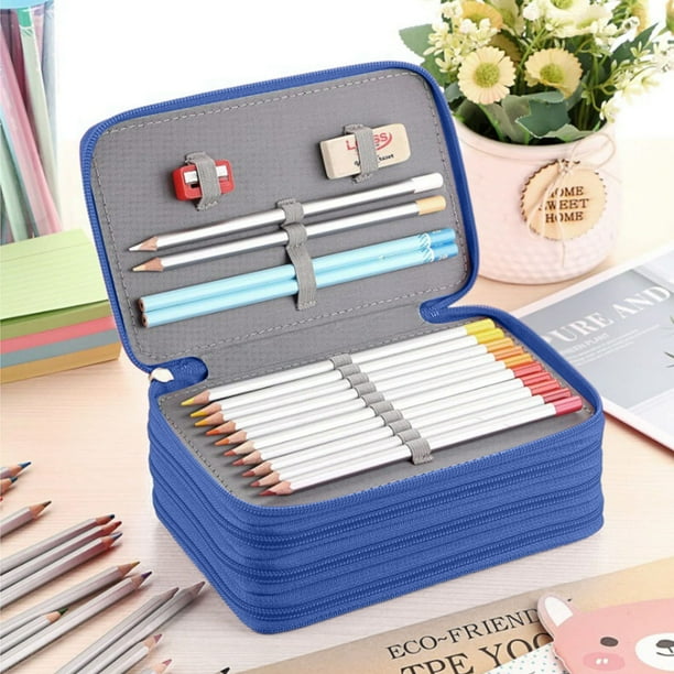 Estuche de lápices de gran capacidad con 72 compartimentos y cremallera, con fundas extraíbles, para organizar y guardar útiles escolares, de arte y de oficina. Aestivo | Azul | AESTIVO