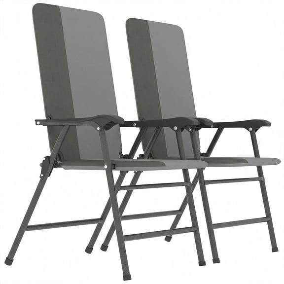 Folding Patio Chairs Set of 2, Padded High Back Lawn Camping Chairs with Armrests, 600D Oxford Fabric, Light Gray