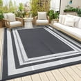 thumbnail image 2 of HIWEAVER 9' x 12' Gray/White Outdoor Rug PP Plastic Straw Woven Waterproof Patio Rug with Border Portable Outside Carpet for Balcony Deck Picnic Garden Decor, 2 of 6