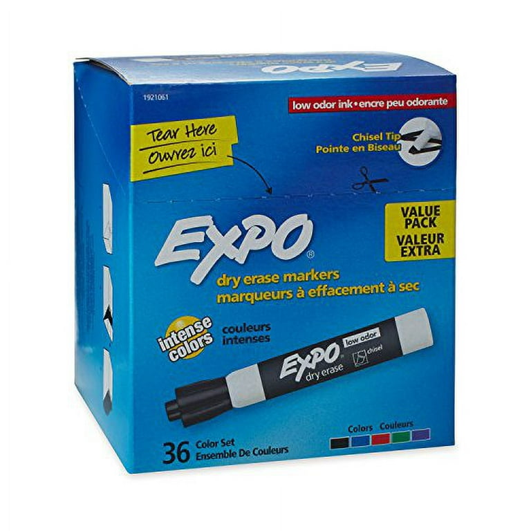 EXPO Low Odor Dry Erase Marker, Chisel Tip Markers, Whiteboard Markers,  Assorted, 36 Count