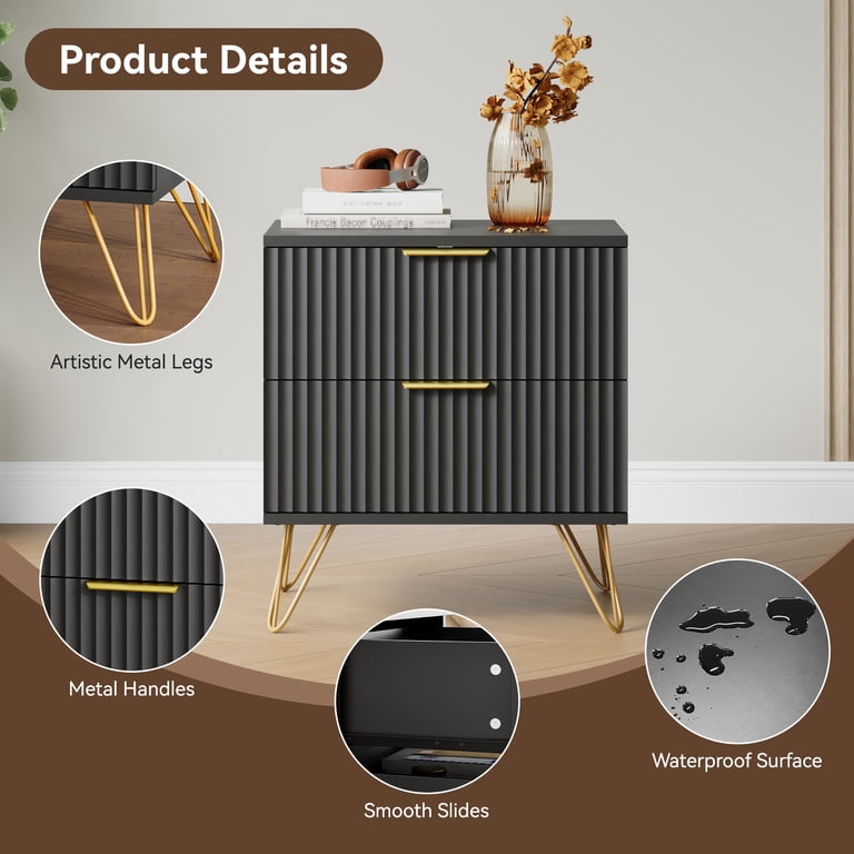 Youtrend 9 Drawer Dresser and Nightstand Sets for Bedroom,3 Piece Bedroom Dresser Set,Fluted Dressers and Nightstands, Modern Bedroom Set, Black