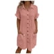 thumbnail image 1 of Vestido informal de mujer de color liso con botones y largo medio - Manga corta, corte holgado, cuello en V, prenda versátil para el verano, 1 of 8