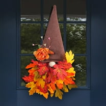 Dserhfy Thanksgiving Fall Gnome Wreath Pointed Hat Realistic Maple Leaves Flower Indoor Outdoor Wall Door Hanging Autumn Artificial Garland Harvest Festival Supplies