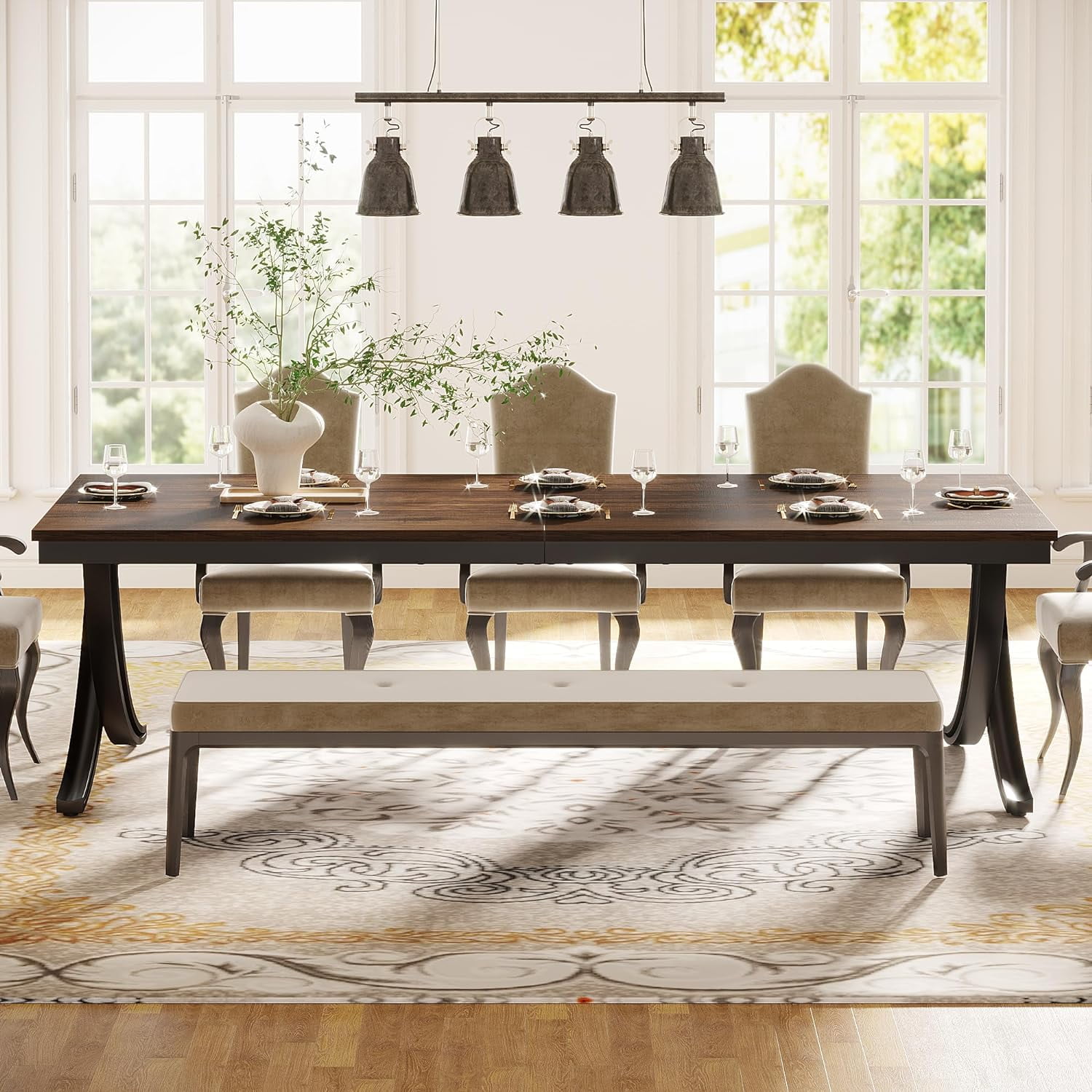 Tribesigns Dining Table for 6-8 People, 78 inch Large Wood Farmhouse Dinner Table with Heavy Duty Metal Legs and Wooden Top (Only Table)