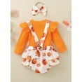 thumbnail image 3 of Suealasg Newborn Infant Girl Halloween Outfits 3Pcs Baby Girl Fall Clothes 3 6 12 18 Months Long Sleeve Rompers Overall Shorts Headband Set, 3 of 8