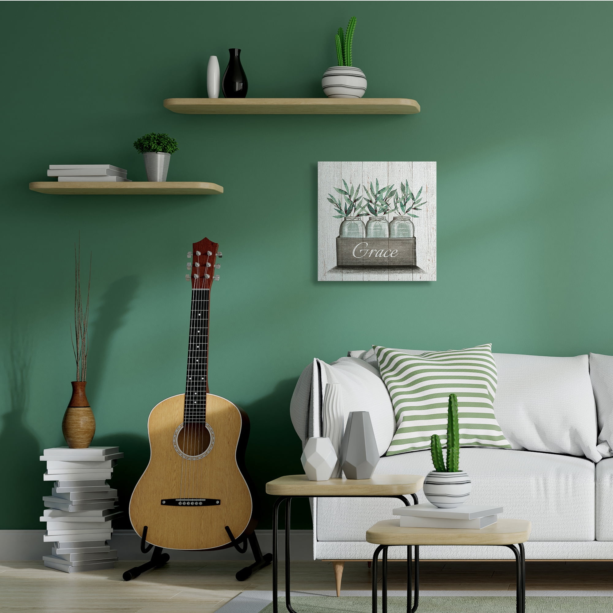 Stupell Industries Green Plant Foliage in Jars with Grace Sentiments,24 x 24,Designed by Elizabeth Tyndall