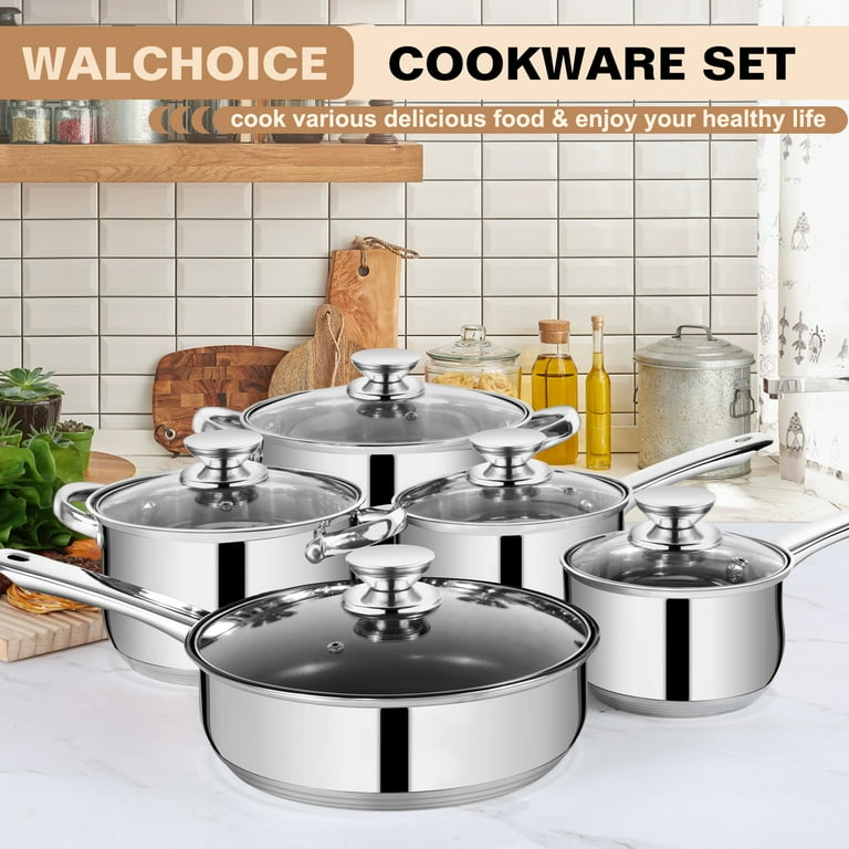 Walchoice 13-Piece Stainless Steel Cookware Set, Nonstick Pots and