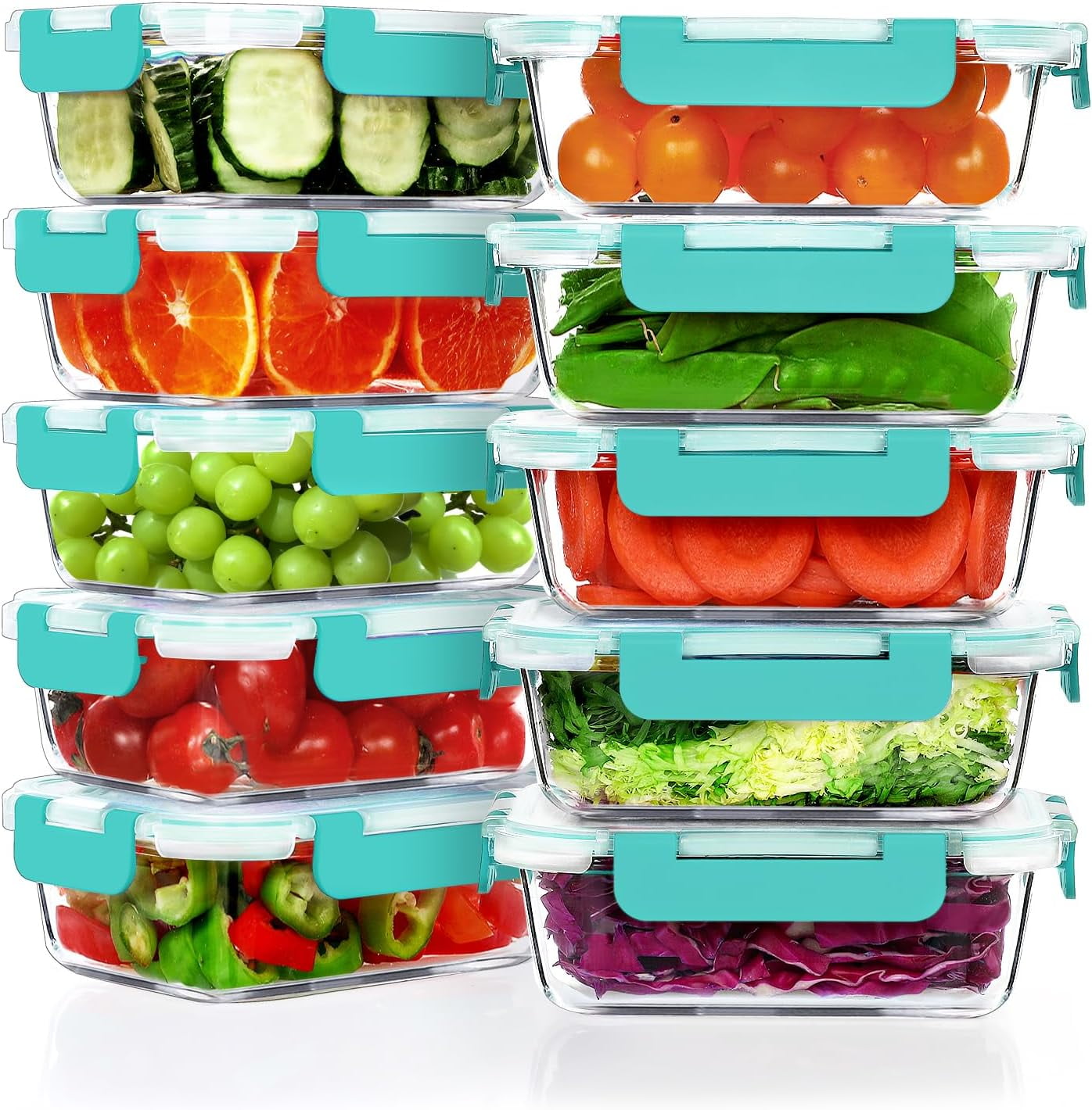10Pack 22OZ Glass Meal Prep Containers, Airtight Glass Lunch Containers Set, Glass Food Storage Containers with Lids,Exclusive of BPA, for Microwave, Oven, Freezer&Dishwasher Friendly,Green
