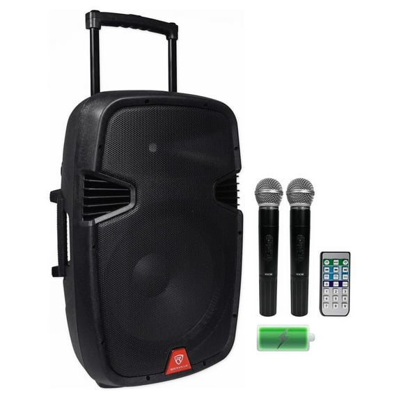 Rockville RAM15BT 15 inch Rechargeable Powered 800W PA DJ Speaker,2 Mics, Bluetooth