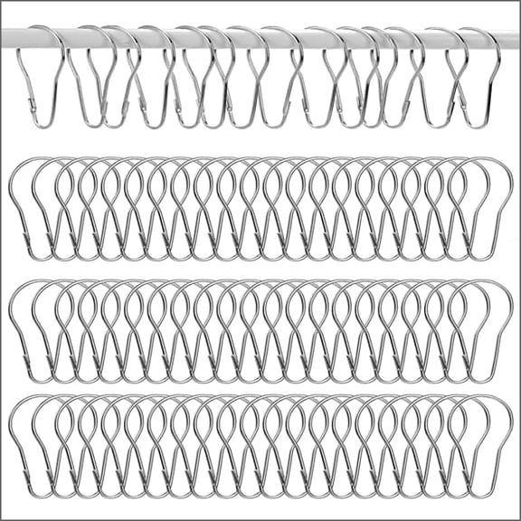 100 Pack Shower Curtain Hooks, Rings, 2.5" L, Rust Proof, Versatile