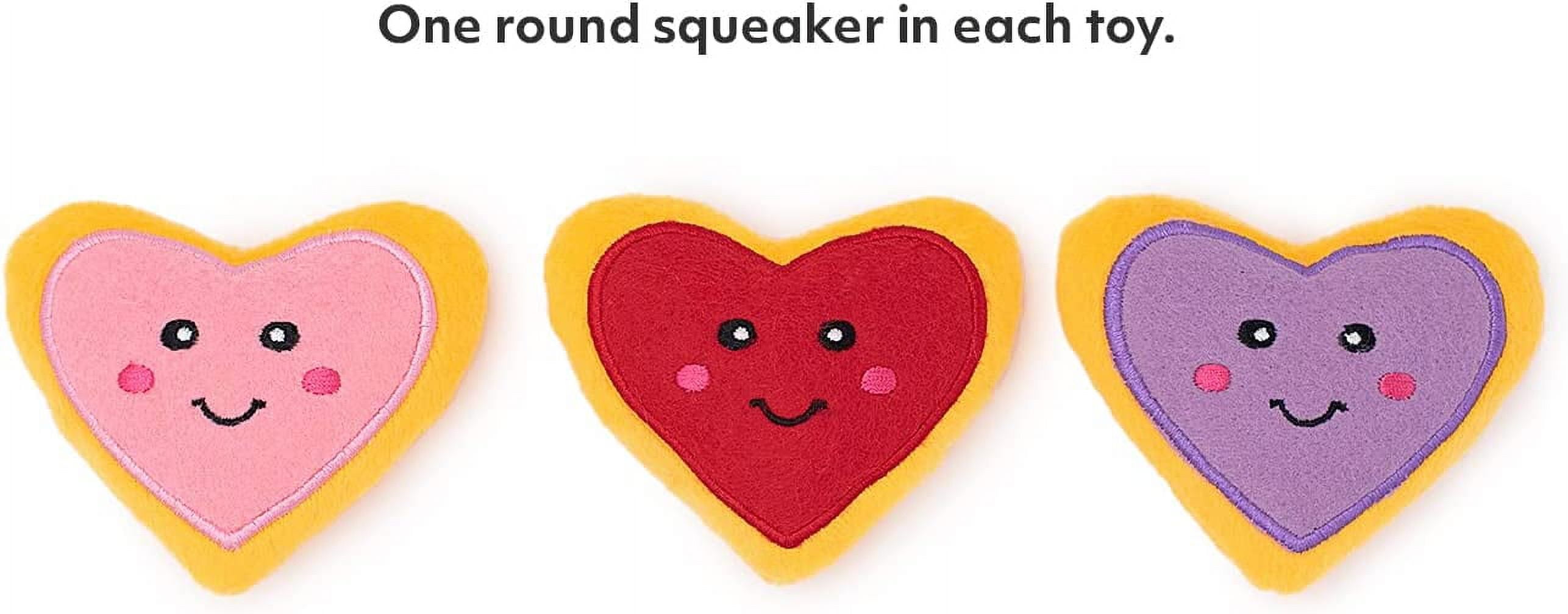 ZippyPaws - Valentine's Miniz, Stuffed Squeaker Dog Toy and Replacement for Interactive Burrows - 3-Pack, Heart Cookies