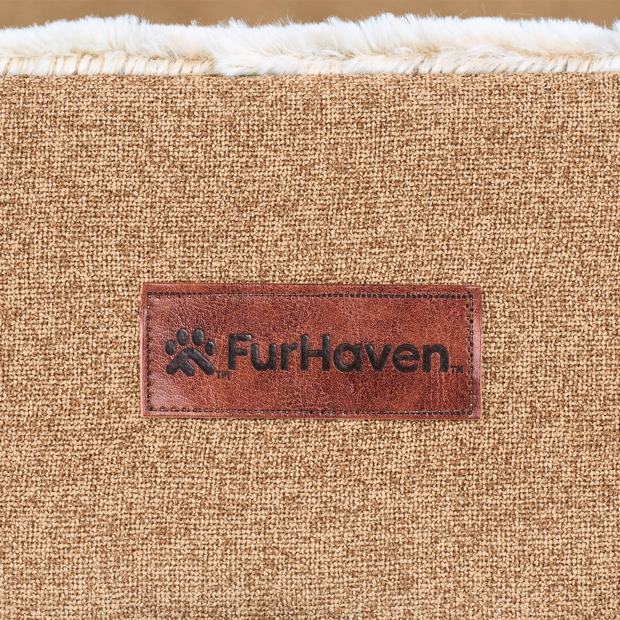 FurHaven Jumbo (32"x40") Orthopedic Dog Bed – Birch Faux Fur & Soft Faux Linen Modern Sofa Pet Bed, CertiPUR-US Foam, Removable Washable Cover, Nutmeg
