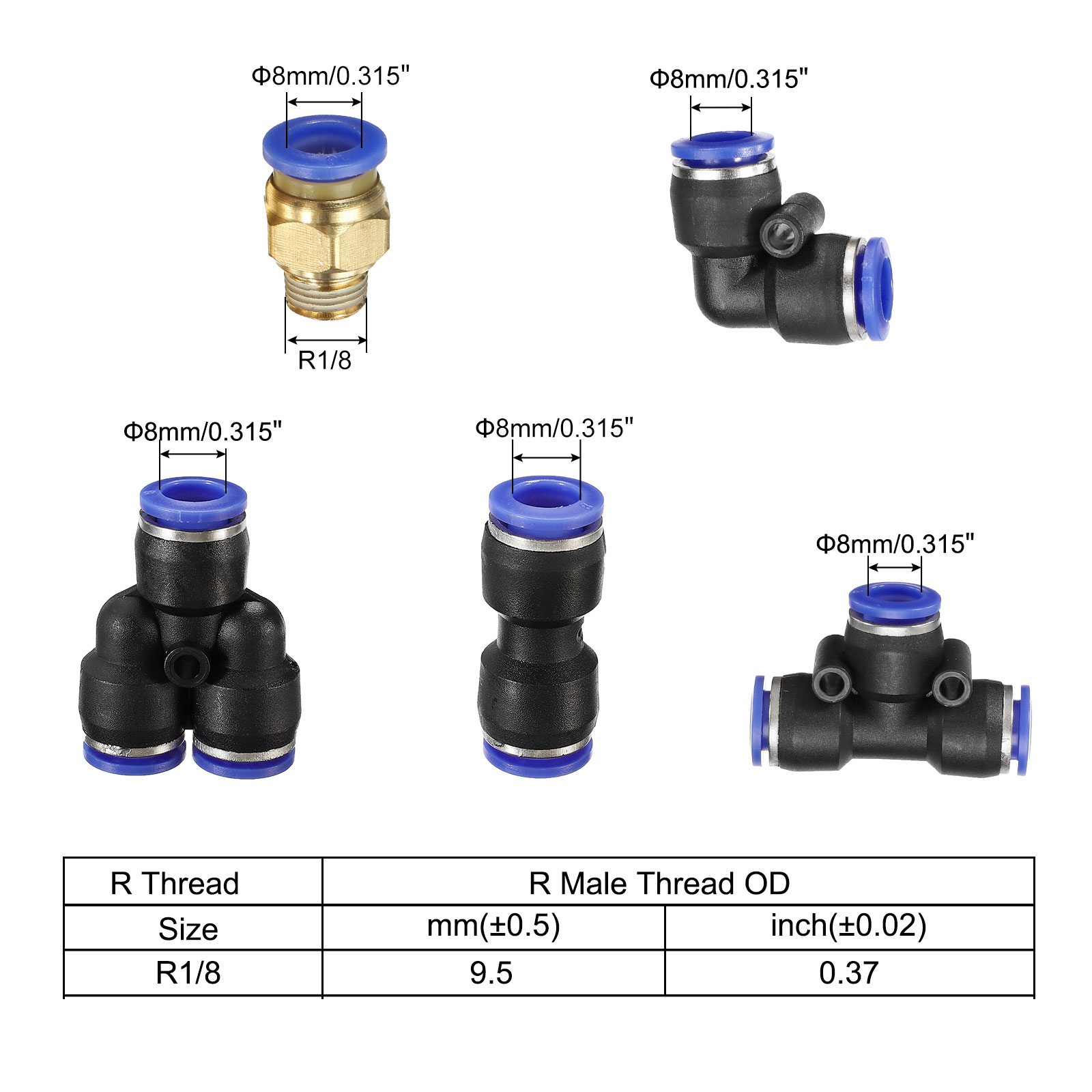 Uxcell 8mm OD 10 Meters 1/8BSPT Pneumatic PU Air Hose Pipe Kit with 12Pcs Quick Fittings, Blue