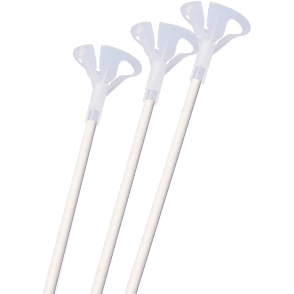 PMU Balloon Sticks 16 Inch White with Clear Cups Latex/Mylar Balloon Holder for Air-Filled Balloons 12/12, Pkg/12 – Sets