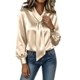 thumbnail image 2 of APEXFWDT Women's Long Sleeve Satin Dress Shirt Elegant Bow Tie Blouse Work Business Casual Office Shirt,S,Gold, 2 of 8