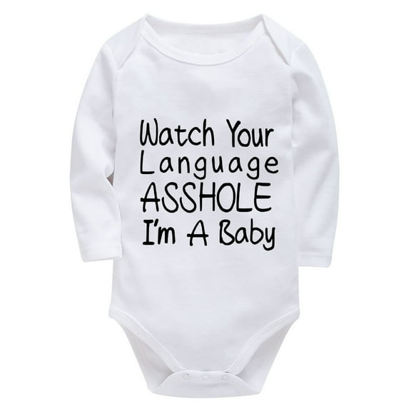 Watch Your Language I'm A Baby Infant Romper Boy Long Sleeve Baby Boy One-piece Outfit White Baby Body Suits 0-3