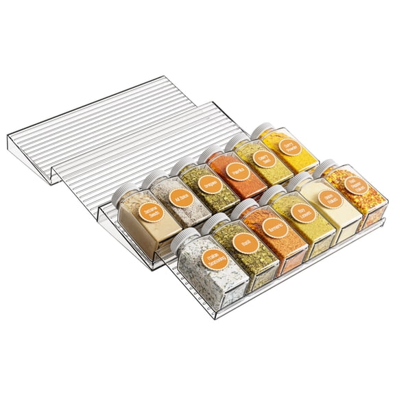 4 Pack Clear Acrylic Expandable Drawer Tray, Slant Spice Organizer for Kitchen Drawer Countertop Table Storage