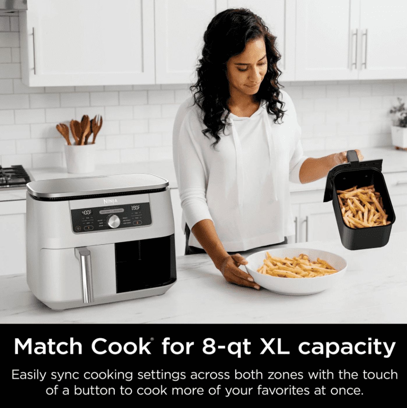 NINJA FOODI 6-IN-1, 8 QUART 2-BASKET AIR FRYER WITH DUALZONE TECHNOLOGY -WHITE