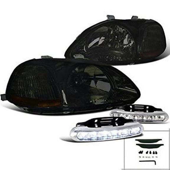 Civic JDM Smoke Headlights Amber Reflector w/White LED Daytime Fog Lamps