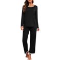 thumbnail image 1 of Women's Long Sleeve Sleepwear Soft Crew Neck Pyjama Set,Black, 1 of 5