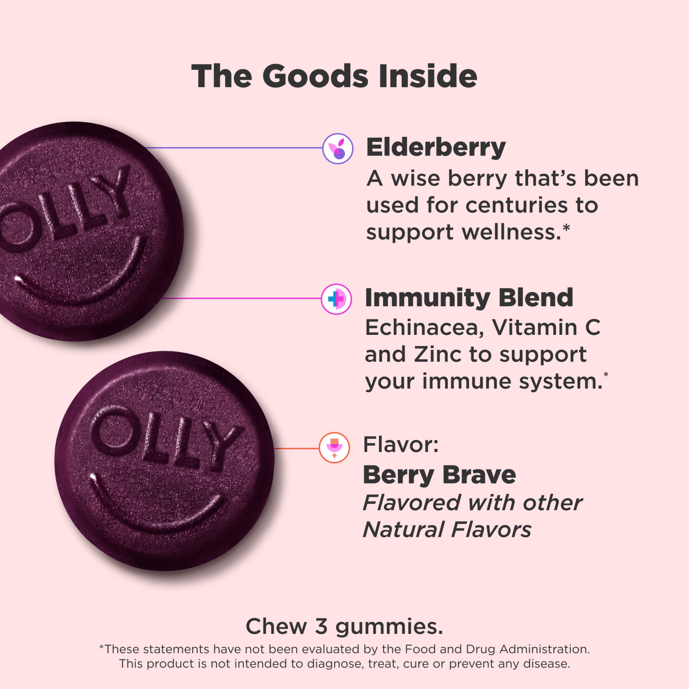 OLLY Active Immunity Elderberry Gummy Supplement, Daytime Immune Support for Adults, 9 Ct