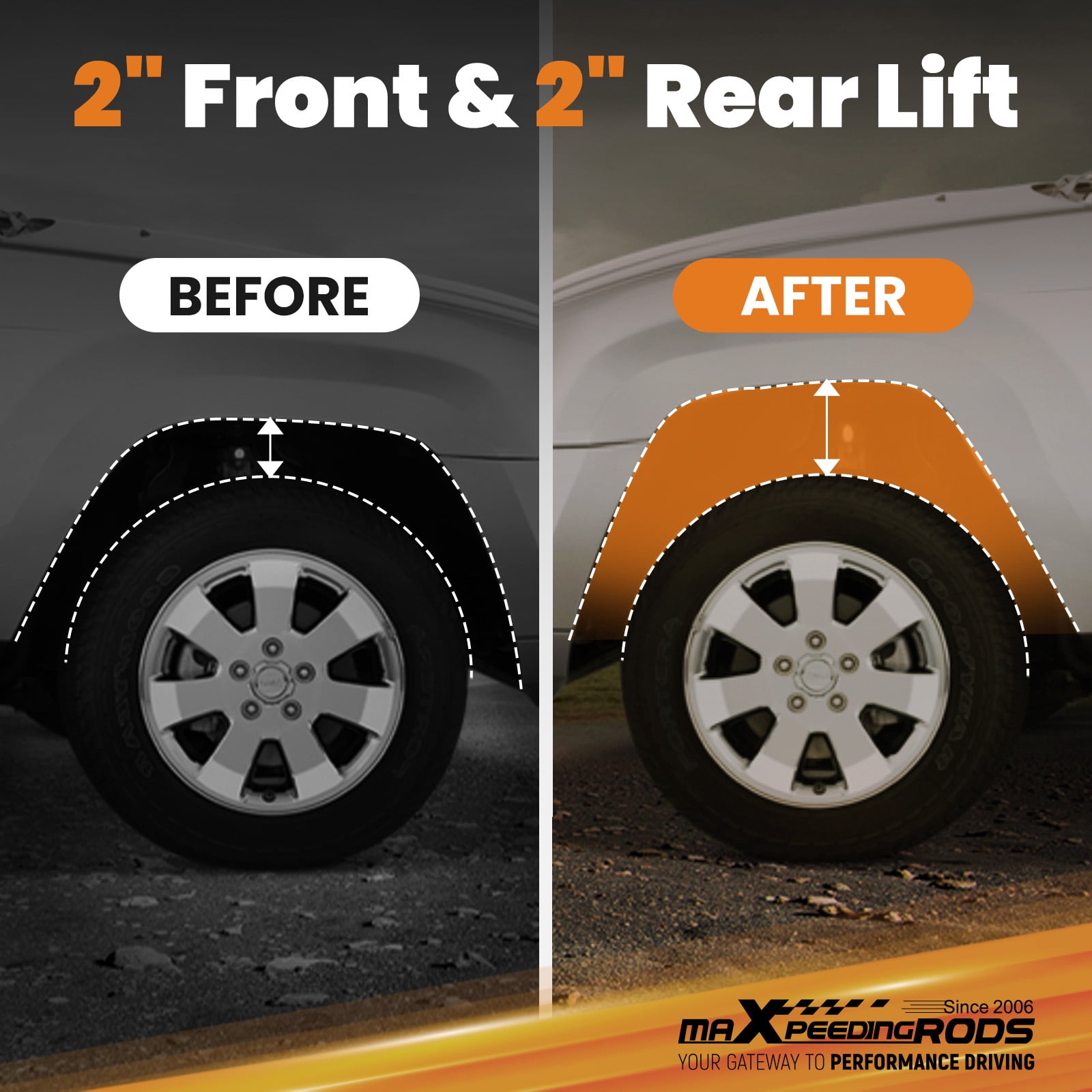 MaXpeedingrods Front 2" Rear 2" Lift Kit for Jeep Compass Patriot MK 2007-2017, Lift Spacers with Alignment Control Arms and Camber Bolts