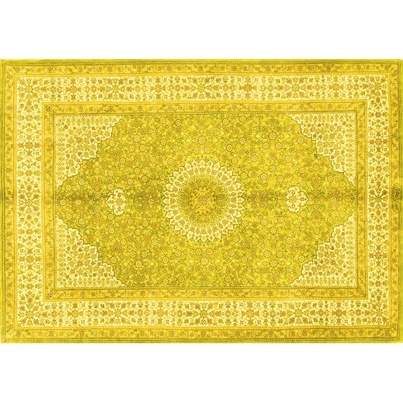 Ahgly Company Indoor Rectangle Medallion Yellow Traditional Area Rugs, 2' x 3'