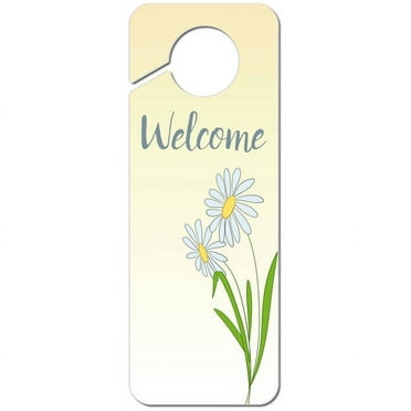 Welcome with Daisies Plastic Door Knob Hanger Sign
