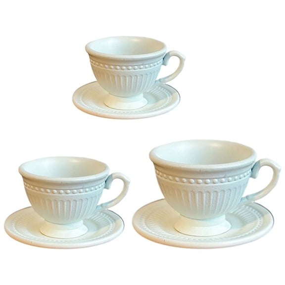 3Pieces Metallic TeaCup And Saucer Set French Styles Coffee Cup Plate For Realistic Doll House Scene Display Accessories