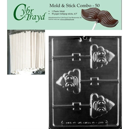 Poop Emoji Lolly Chocolate Candy Mold with 50 Cybrtrayd 4.5" Lollipop Sticks