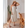 thumbnail image 3 of Fiophy 100% Linen Dress Square Neck Sleeveless Spaghetti Strap Summer Casual Midi Dresses with Slit,Flax,XL, 3 of 8