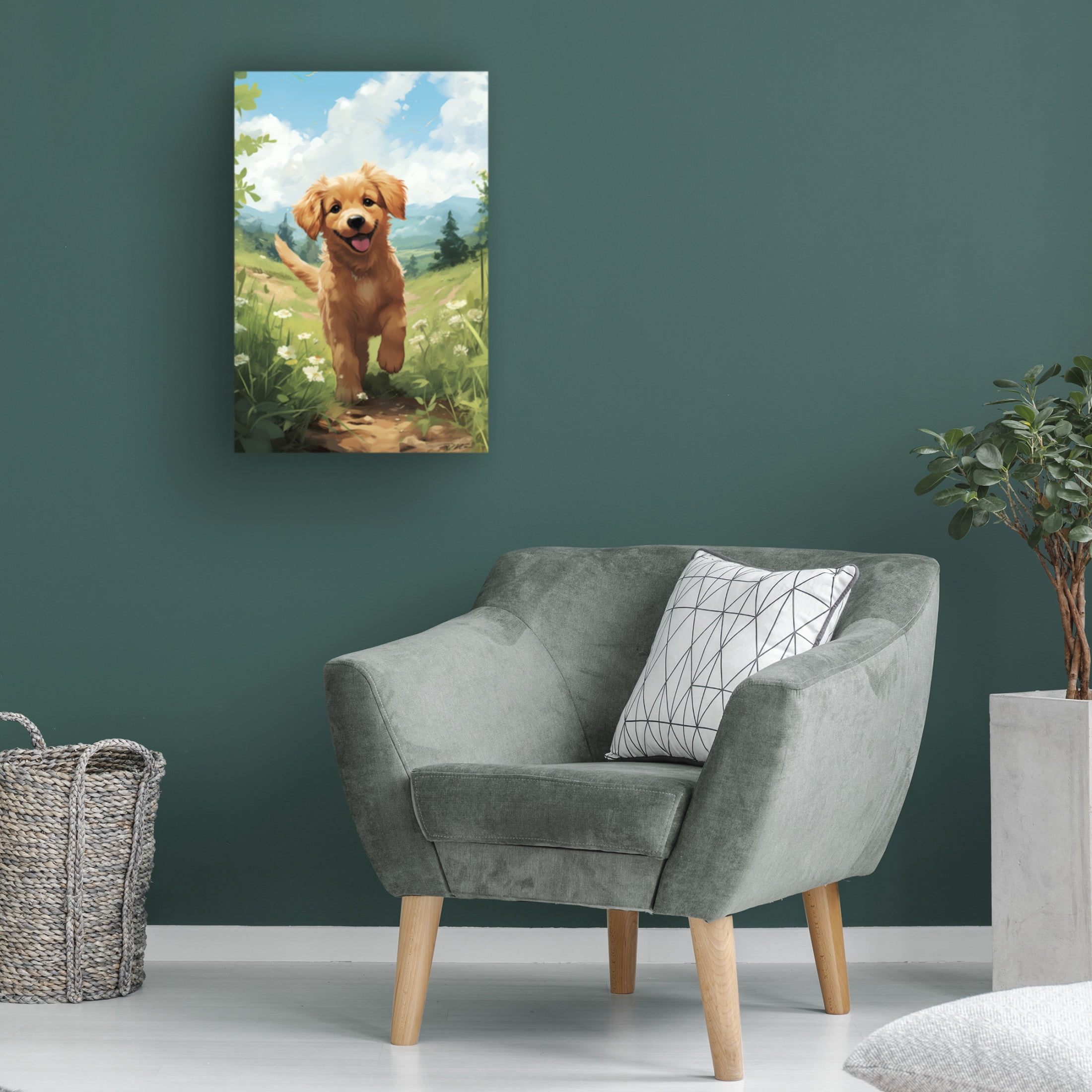 Canvas Wall Art - Momart 'Happy Puppy 2' Wall Art for Living Room, Bedroom, or Office Décor by Trademark Fine Art - 12 x 19 Inches