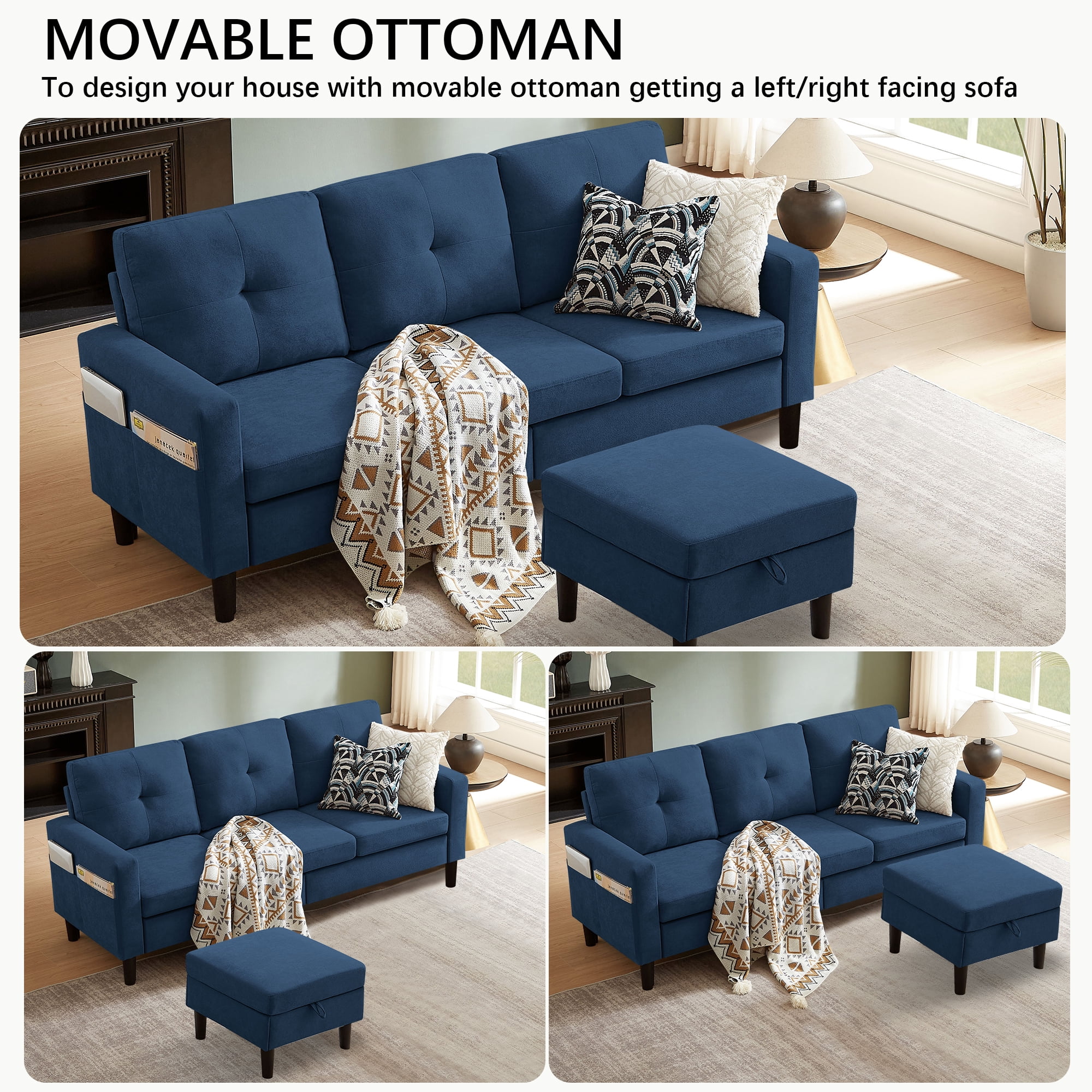 Tornama Convertible Sectional Sofa, Small L Shaped 3-Seat Couch with Reversible Chaise, Modern Linen Sofas Couches for Living Room, Apartment and Small Space