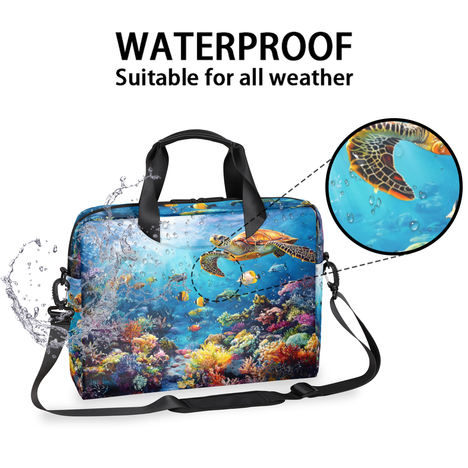 Herdesigns Sea Turtles Laptop Bag for Women Men, Computer Case Briefcase Messenger Bags, 15-15.6 inch Laptop Sleeve Shoulder Bag