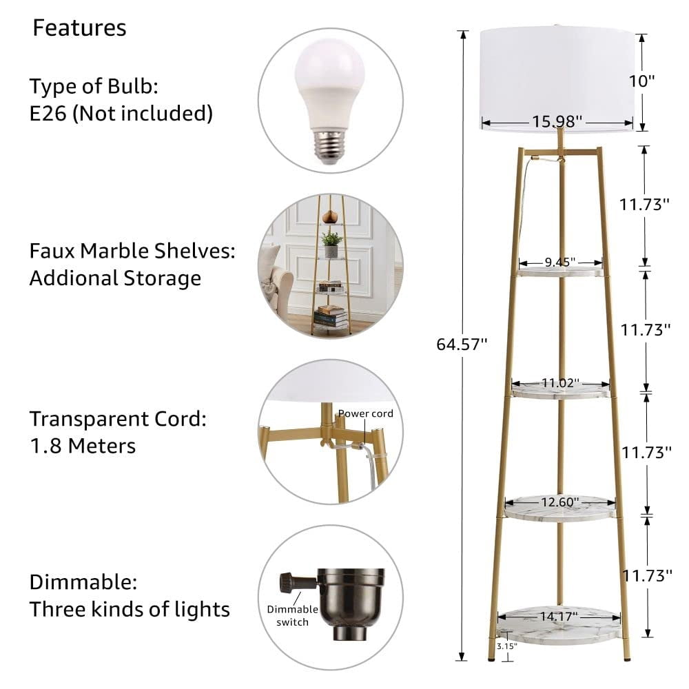 ROSEN GARDEN LT7045 Rosen Garden LT7045 Floor Lamp with 4-Tier Round Shelves, Gold