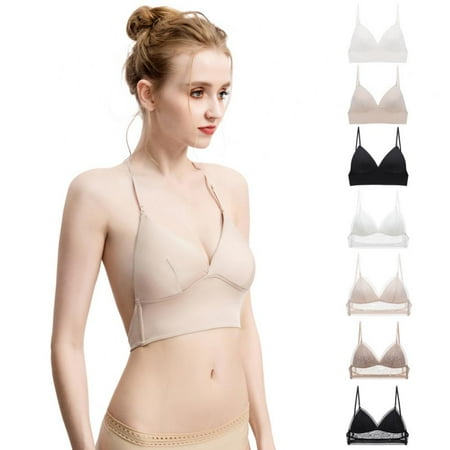 

Pretty Comy Women s Wire Free Bra Low Back Lace Bralettes Padded Seamless Sleeping Underwear Pack of 6 Size S/M/L/XL