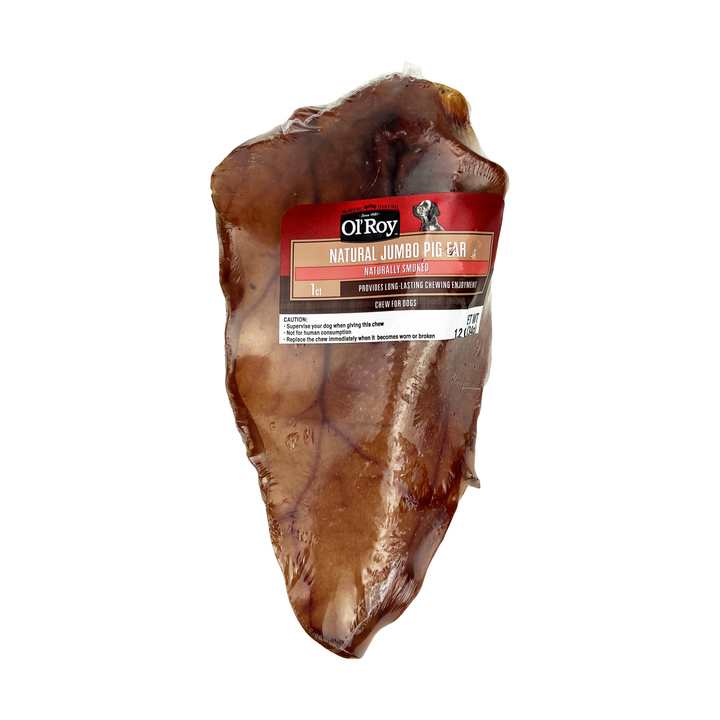 Ol' Roy Natural Jumbo Pig Ear Chew for Dogs, 1.2 oz, 1 Count